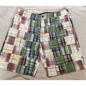 Chor‎ Mens Cargo Shorts 40 x 10 Madras Patchwork Plaid Camo Vintage 100%